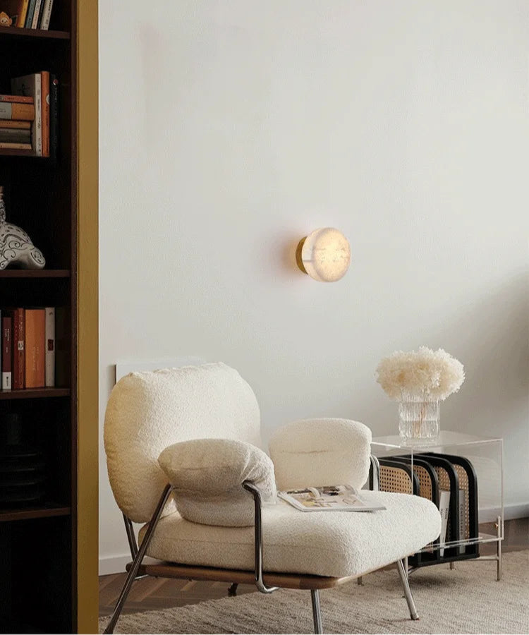 Applique murale ronde en marbre naturel – Design nordique en cuivre