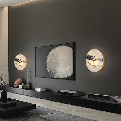 Applique murale ronde en pierre naturelle – Luminaire LED décoratif