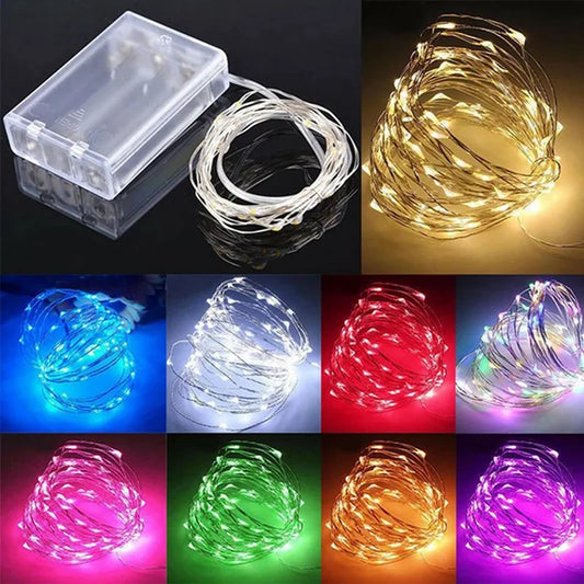 Guirlande LED en fil de cuivre – Multicolore à piles