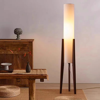 Lampadaire japonais rétro en bois massif – Abat-jour en tissu