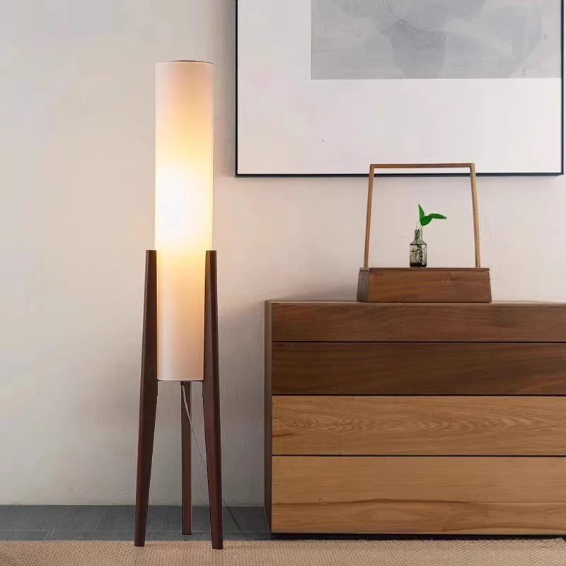 Lampadaire japonais rétro en bois massif – Abat-jour en tissu