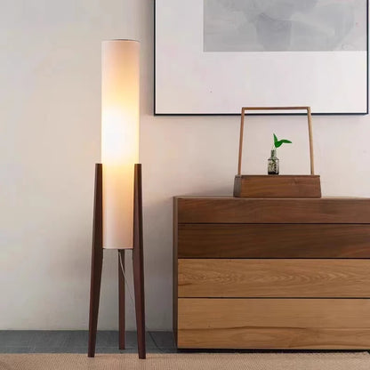 Lampadaire japonais rétro en bois massif – Abat-jour en tissu