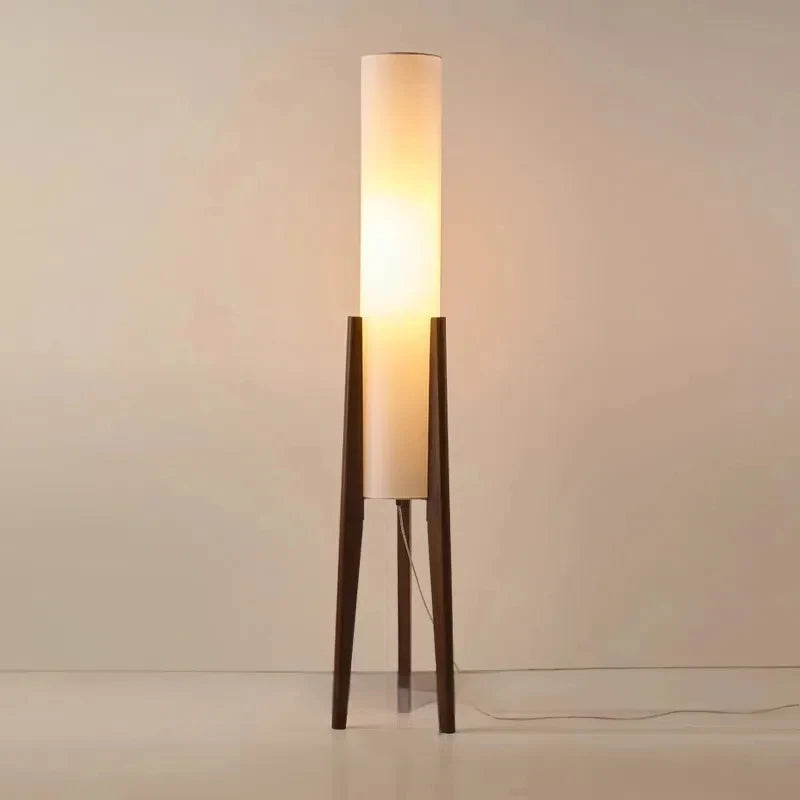 Lampadaire japonais rétro en bois massif – Abat-jour en tissu