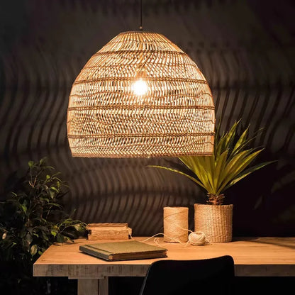 Lampe suspendue bohème en osier – Style naturel artisanal