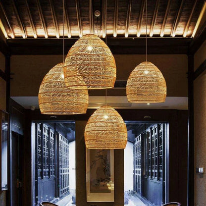Lampe suspendue bohème en osier – Style naturel artisanal