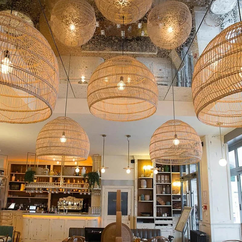 Lampe suspendue bohème en osier – Style naturel artisanal