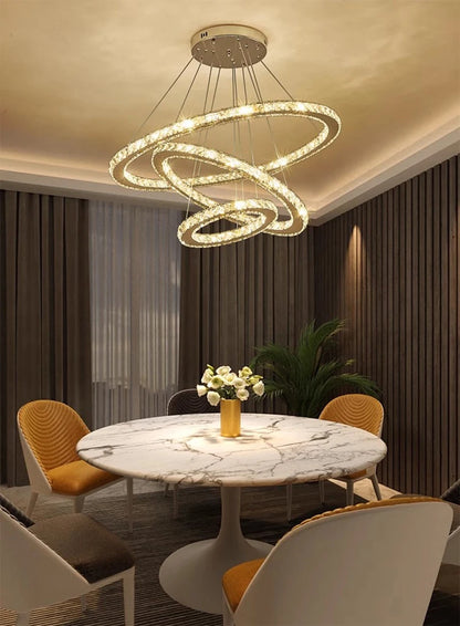 Lustre anneaux en cristal – Suspension moderne haut de gamme