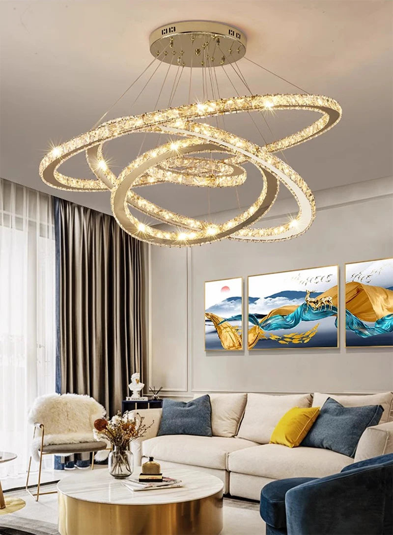 Lustre anneaux en cristal – Suspension moderne haut de gamme
