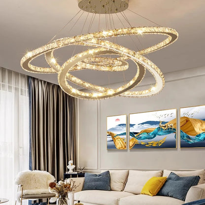 Lustre anneaux en cristal – Suspension moderne haut de gamme