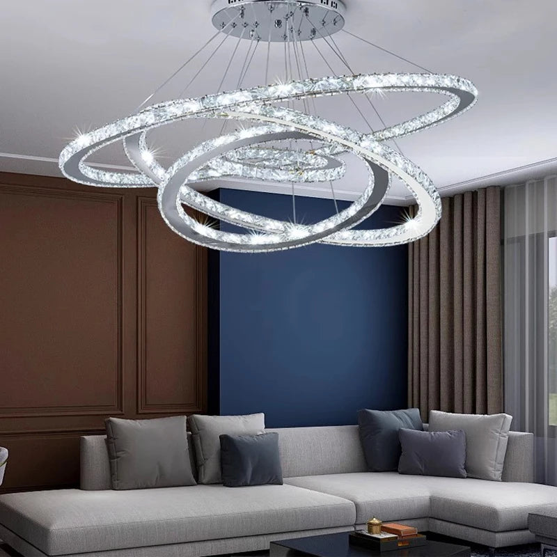 Lustre anneaux en cristal – Suspension moderne haut de gamme