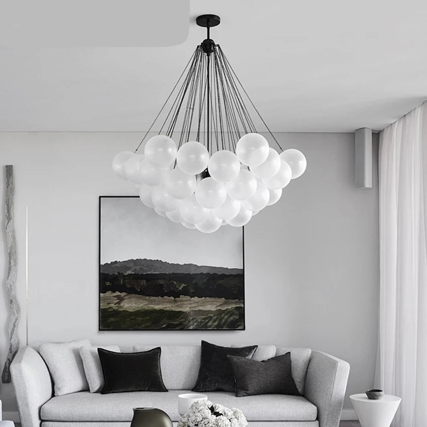 Lustre boules de verre noir et or – Suspension design luxe