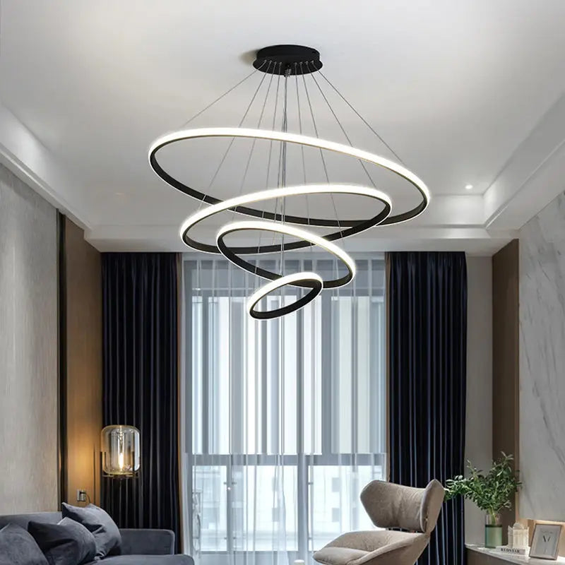 Lustre spirale à anneaux LED – Suspension modulable dimmable