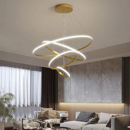 Lustre spirale à anneaux LED – Suspension modulable dimmable
