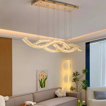 Lustre LED en cristal K9 – Design ondulé luxe avec télécommande