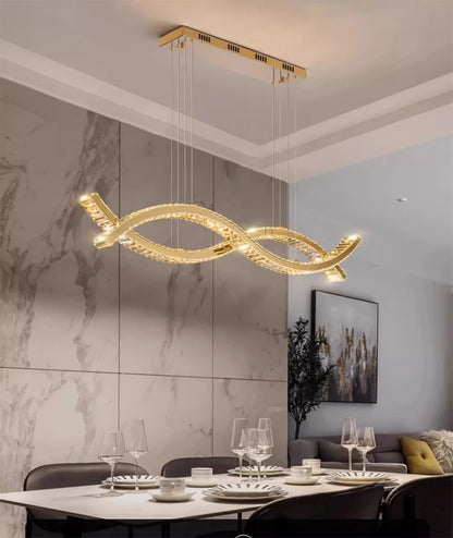 Lustre LED en cristal K9 – Design ondulé luxe avec télécommande