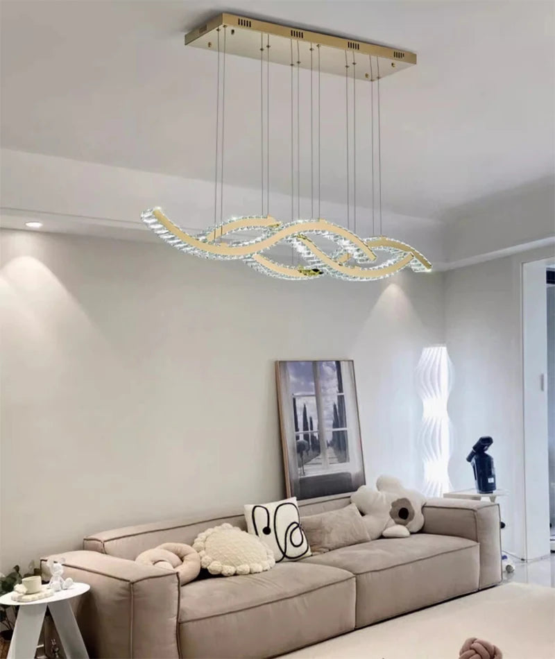 Lustre LED en cristal K9 – Design ondulé luxe avec télécommande