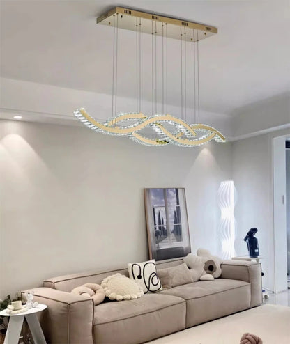 Lustre LED en cristal K9 – Design ondulé luxe avec télécommande