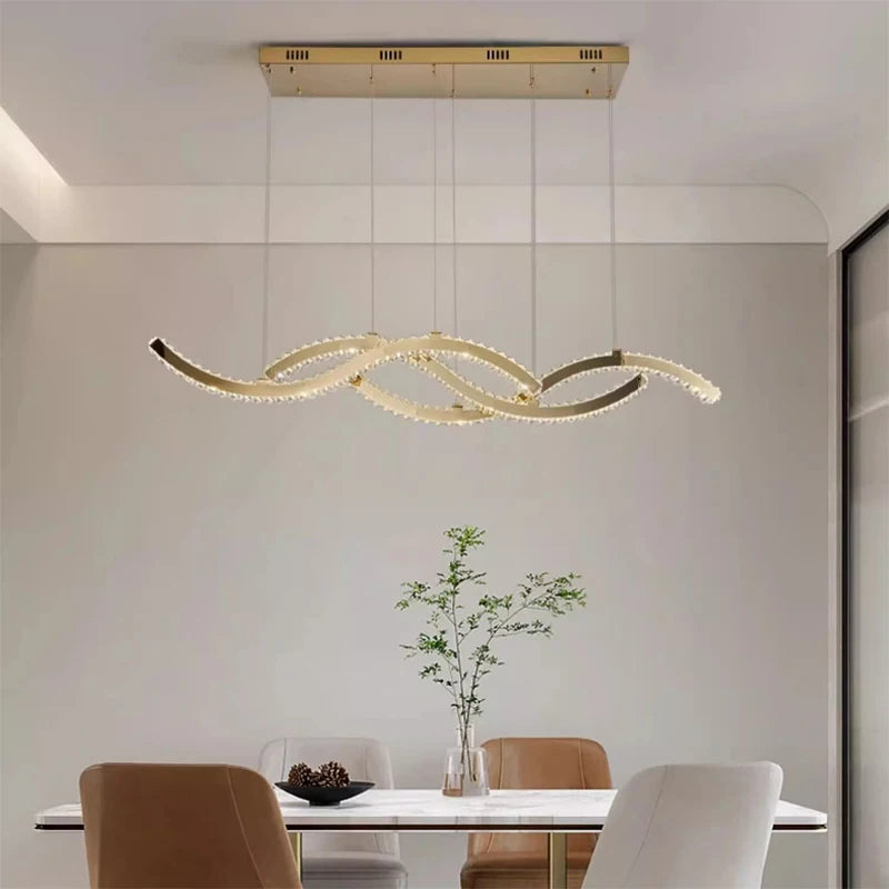 Lustre LED en cristal K9 – Design ondulé luxe avec télécommande