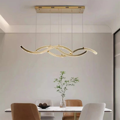 Lustre LED en cristal K9 – Design ondulé luxe avec télécommande