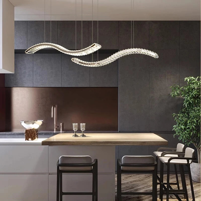 Lustre LED en cristal K9 – Design ondulé luxe avec télécommande
