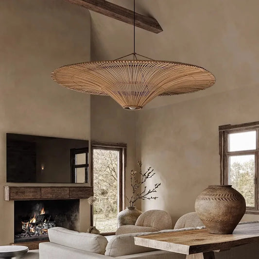 Lustre en rotin vintage wabi-sabi – Suspension naturelle