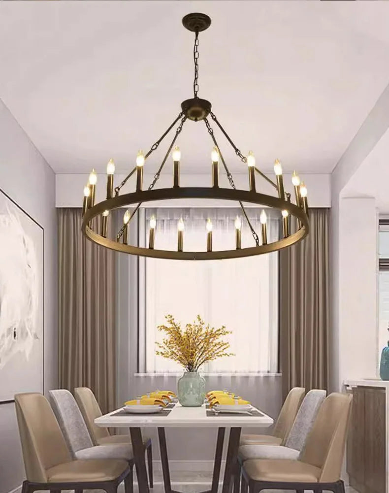 Lustre suspendu rond LED industriel rétro – Décoration chic
