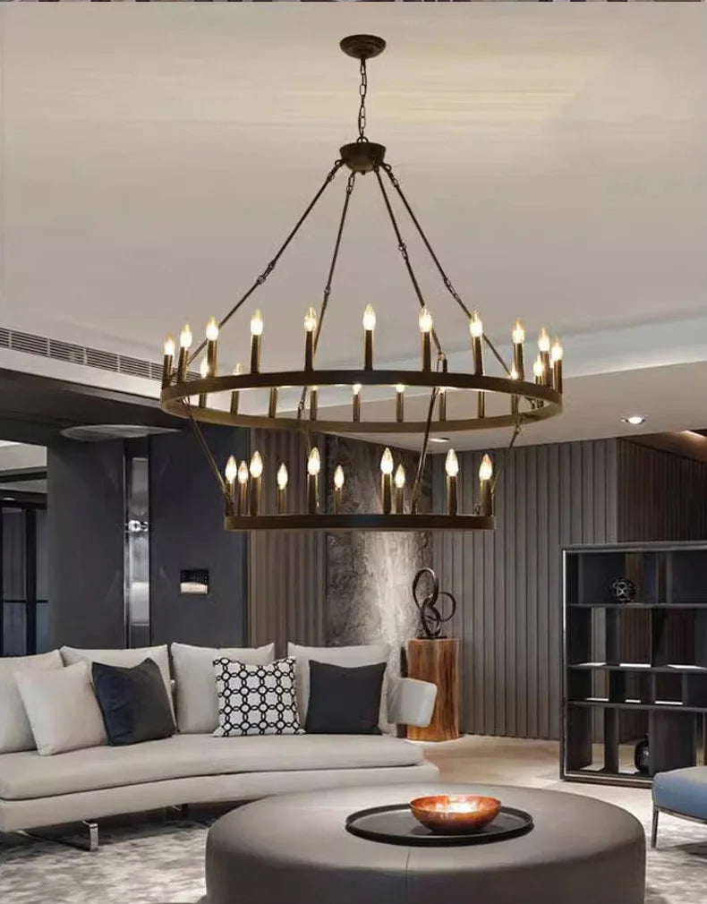 Lustre suspendu rond LED industriel rétro – Décoration chic