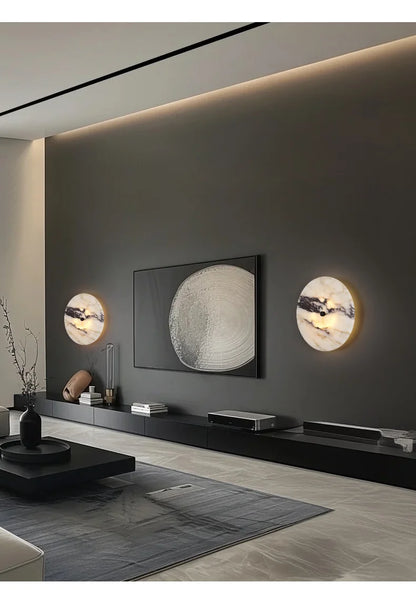 Applique murale ronde en pierre naturelle – Luminaire LED décoratif