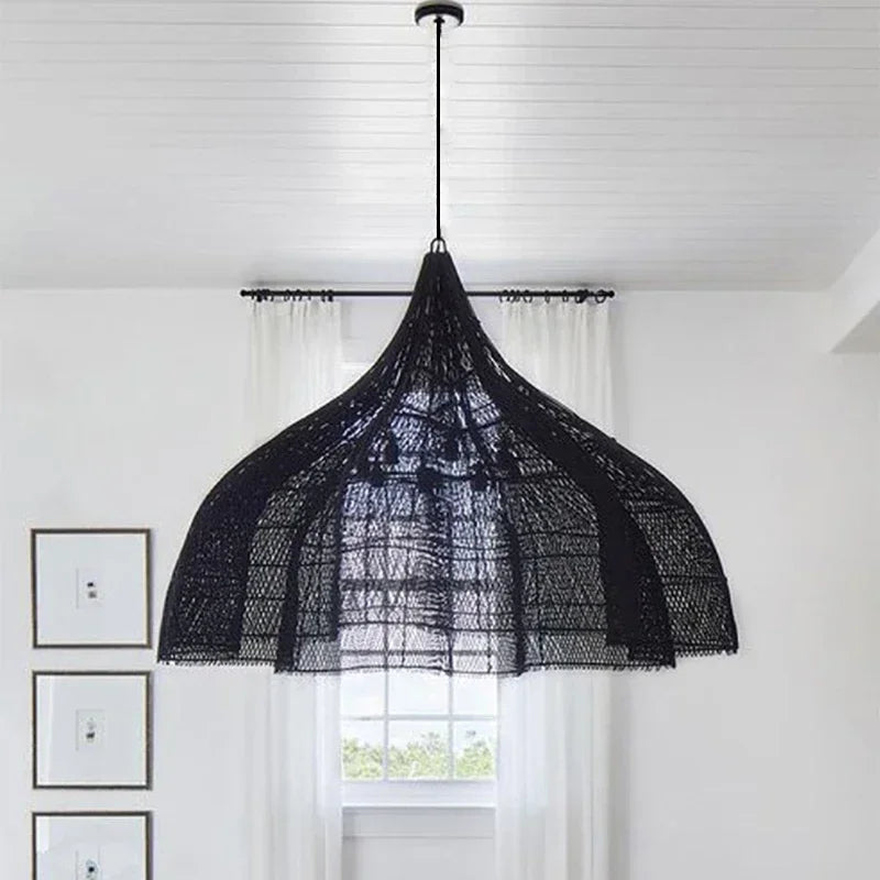 Lustre LED en rotin japonais – Suspension tressée à la main