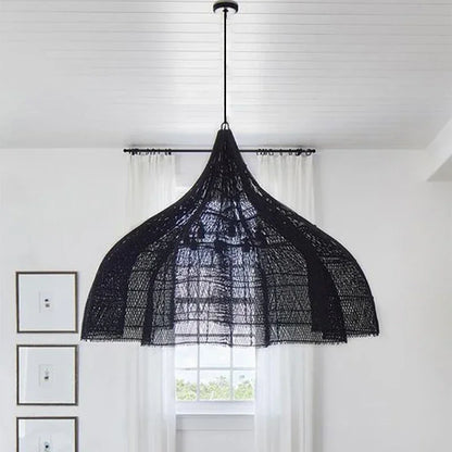 Lustre LED en rotin japonais – Suspension tressée à la main