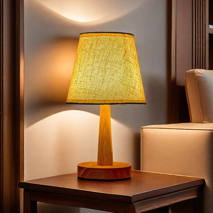 Lampe de table LED en bois et tissu – Style japonais rétro élégant