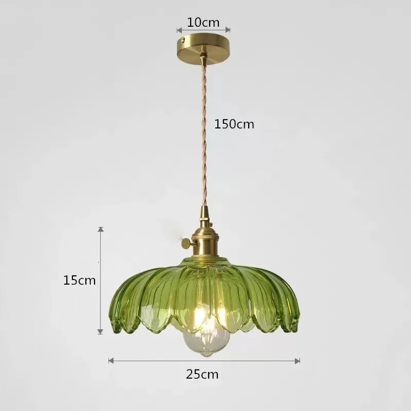 Suspension florale en laiton et verre coloré – Style vintage