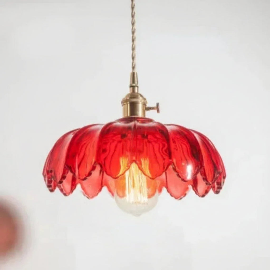 Suspension florale en laiton et verre coloré – Style vintage