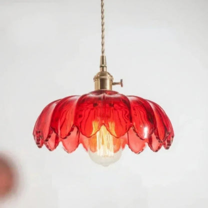 Suspension florale en laiton et verre coloré – Style vintage