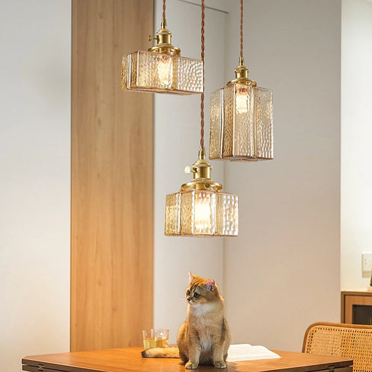 Suspension vintage en laiton et verre – Luminaire élégant
