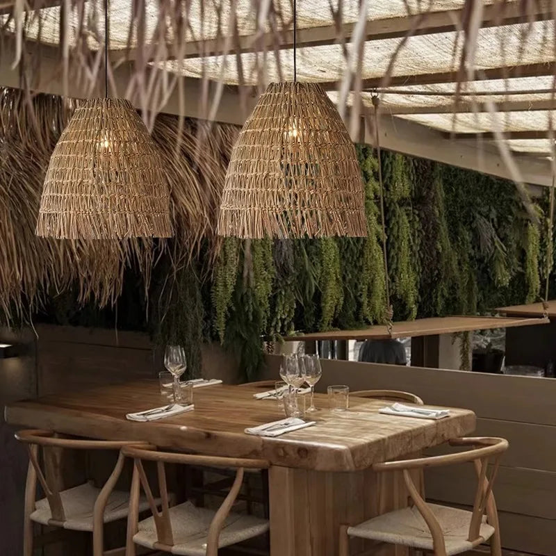 Suspension wabi-sabi en rotin – Lustre naturel minimaliste