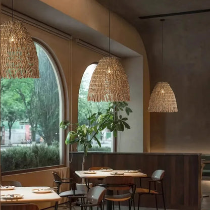 Suspension wabi-sabi en rotin – Lustre naturel minimaliste