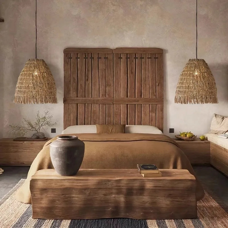 Suspension wabi-sabi en rotin – Lustre naturel minimaliste