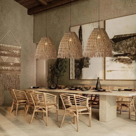 Suspension wabi-sabi en rotin – Lustre naturel minimaliste